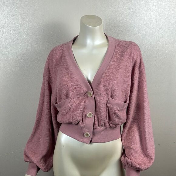 Urban Outfitters Sofia Pocket Cardigan rose small shirt top cropped boxy sweater - Picture 9 of 11
